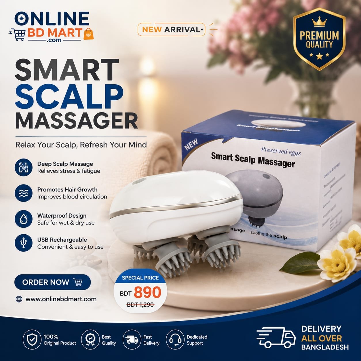 Smart Scalp Massager – USB Rechargeable Head & Scalp Massage Machine